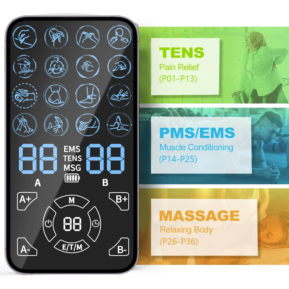 Tens Pain Relief Unit - Schmerzlinderungs-TENS-Gerät EMS-Massagegerät - Professioneller Muskelstimulator für